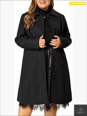 Casual Oversized Lapel Collar Pea Coat Plus Size Single Breasted Windproof